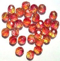 25 8mm Faceted Tri Tone Crystal / Yellow / Red Firepolish Beads